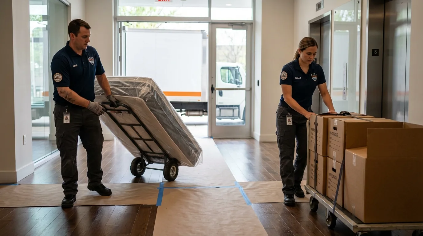 Professional apartment movers loading elevator in Pepeekeo, HI
