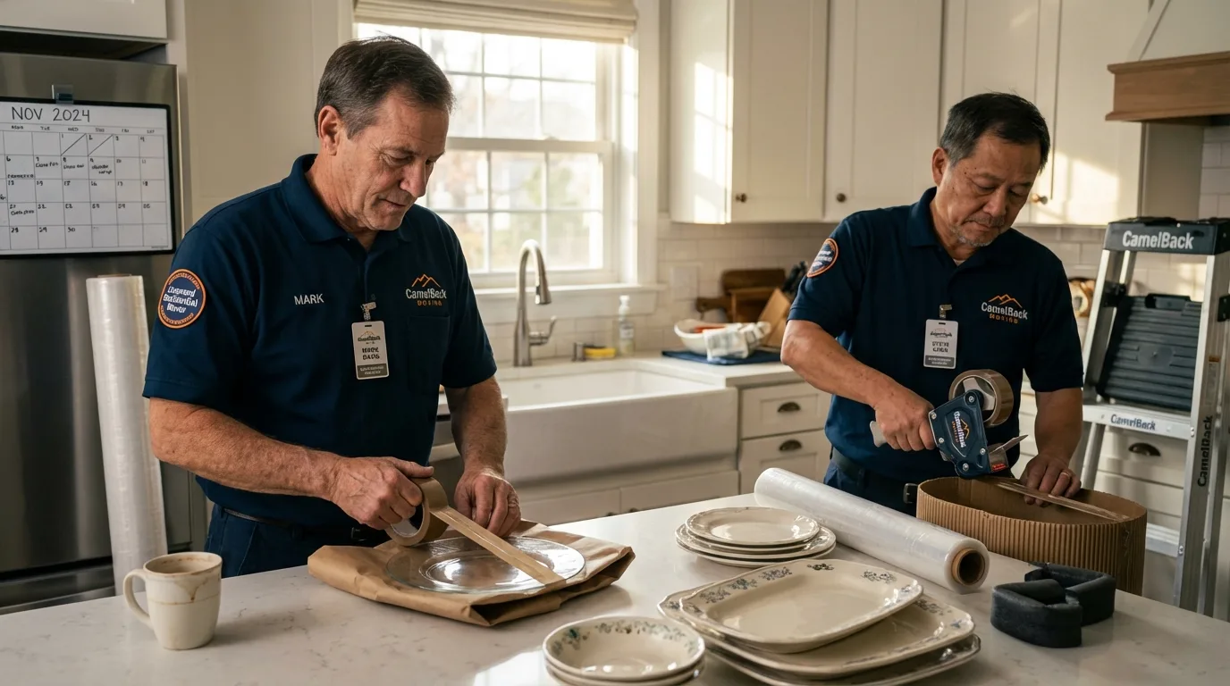 Professional crew packing kitchen dishware in Pepeekeo, HI